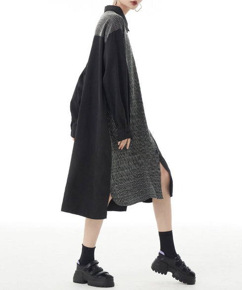 Herringbone Panel Shirt Dress